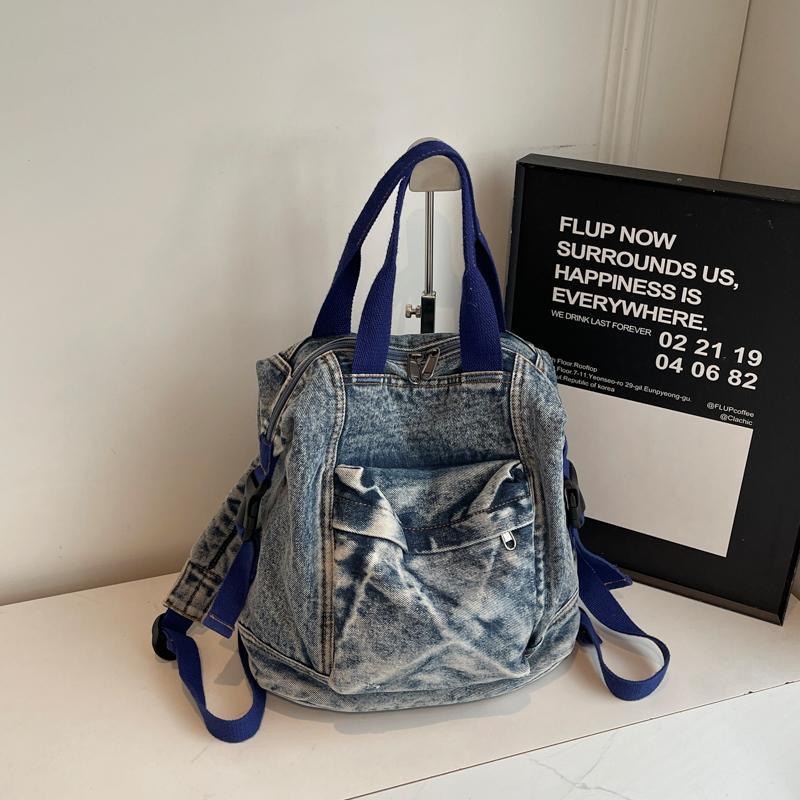 Jeans-Rucksack Damen Kleiner Rucksack Studenten-Schultasche Multifunktionale Handtasche
