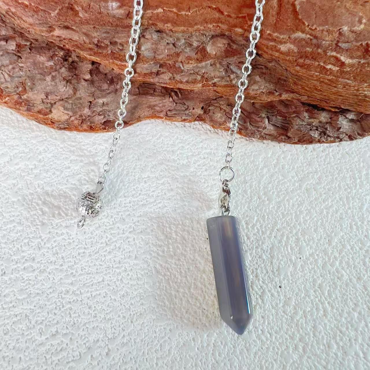 Natural Stone Hexagonal Pendant Necklace - Large Crystal Bullet Clavicle Chain for Women With Pendulum Chain