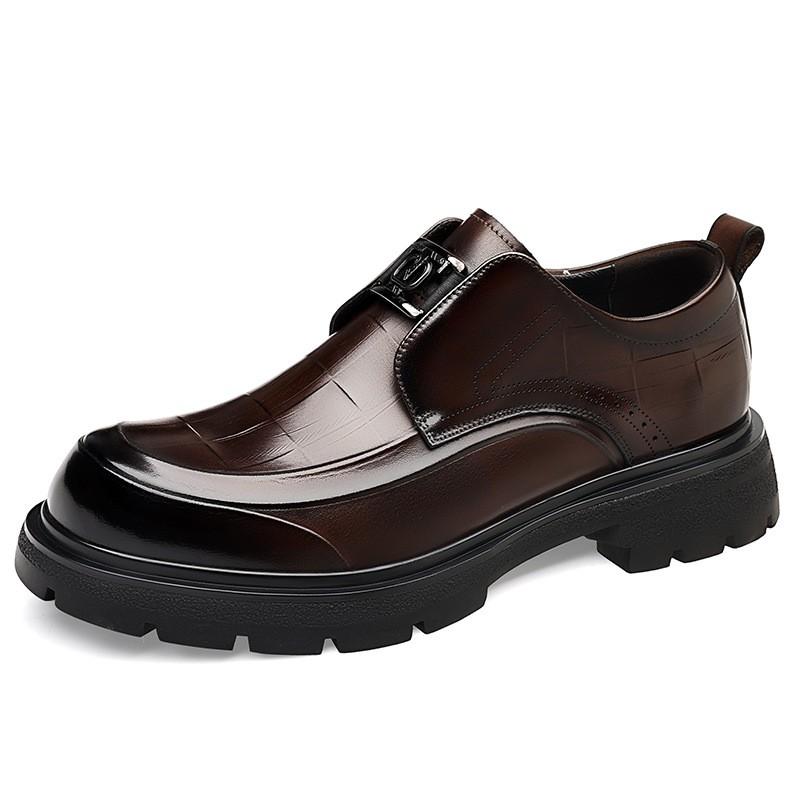 Mens Genuine Leather Loafer Shoes Round Toe Slip-On Business Casual Flat Sole Comfortable Dress