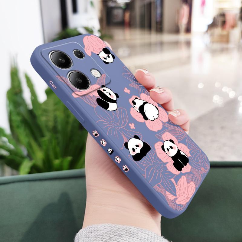 

Flower Panda Phone Case For Xiaomi Redmi Note 14 13 12 12S 11 11S 10 10S 9 9S Pro Plus 4G 5G Liquid Silicone Cover Redmi Note 14 Pro 5G светло-синий
