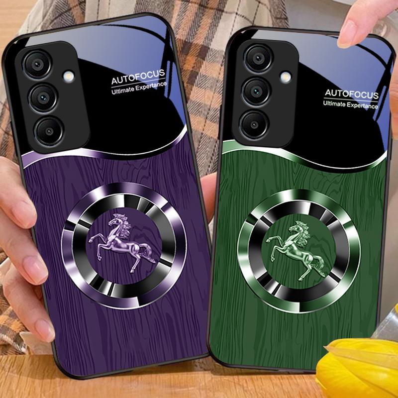 Holzmaserung Pferd Blau Für Samsung Galaxy A15 5G 54 4G 51 50 24 35 90 71 12 51 53 52S 80 22 34 Schwarz Gehärtetes Glas Handyhülle