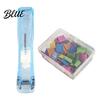 Reusable Binder Clips Paper Clip Stapler Portable Dispenser No Hole Punching Pusher with 50 Refillable Transparent Metal Office School Supplies Home