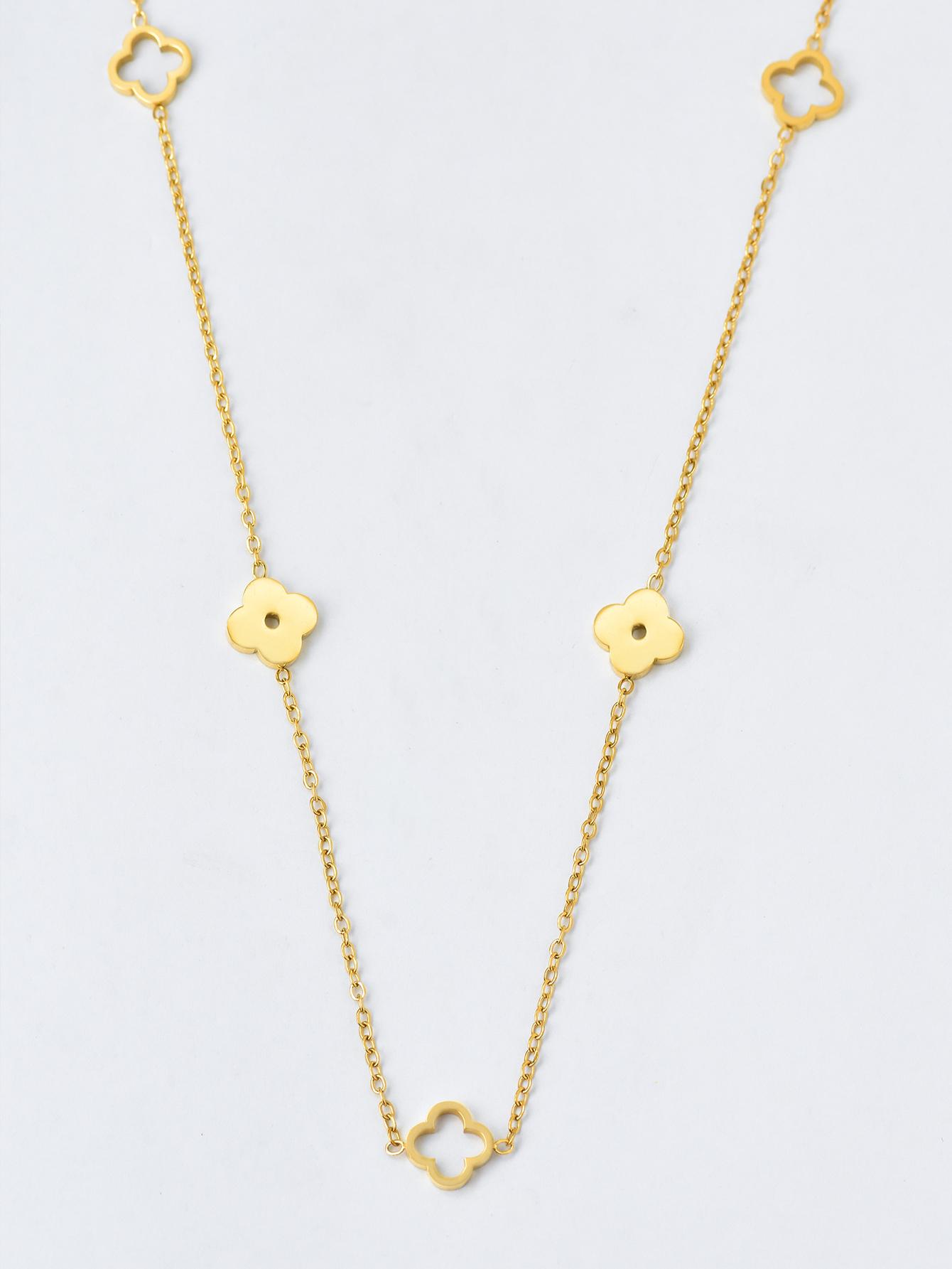 

Простое ожерелье-подвеска из нержавеющей стали в японском и южнокорейском стиле с переплетающимися элементами в виде четырехлистного клевера и цветка сливы для повседневной носки