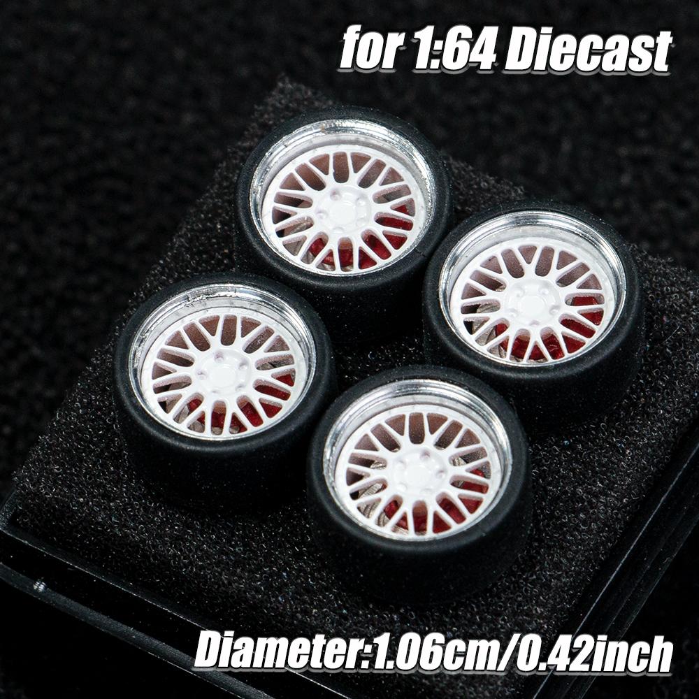 1:64 Schaal Modelauto Wielen Velgen 4 Stuks 1 Set 3D Geprinte Hars Velgen Met Rubberen Banden Voor Wielen Mini Gt Tomica Jdm Auto Upgrade