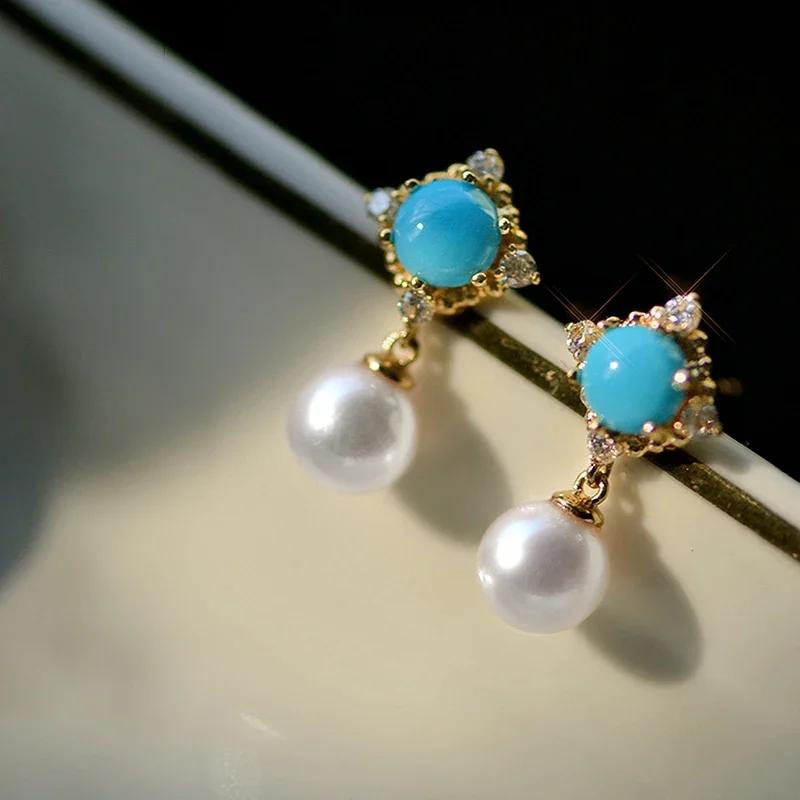 

CAOSHI Graceful Lady Aesthetic Pendant Earrings with Bohemia Blue Stone Delicate Design Simulated Pearl Accessories Zircon