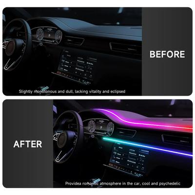 64 Color Car LED Ambient Light Acrylic Strip Dashboard Light RGB Car Interior Hidden App Remote Control Atmosphere Lamp 110cm 5V