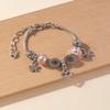 Pink Crystal Petal Heart Pendant And Glued Rhinestone Flower Charm Beaded Bracelet