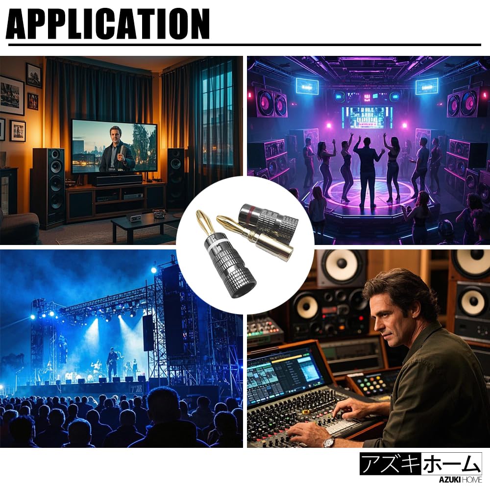 Banánky pozlacené 24karátovým zlatem pro audio, konektory pro reproduktorové kabely 12AWG až 18AWG, sada 12 kusů, se šroubovákem
