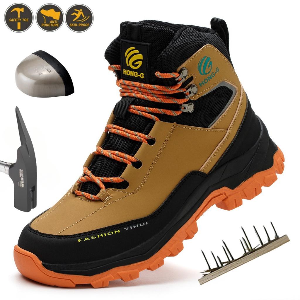 Small Size Water Proof Safety Work Shoes For Men and Women Steel Head Leather Boots Male Footwear Construction Work Brown Boots