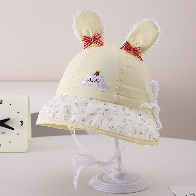 Spring Baby Hat with Cute Rabbit Ears - Korean Style Sun Protection Bucket Hat for Outdoors.