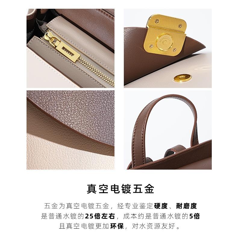 Summer new contrasting color backpack, large-capacity high-end leather backpack, women's small backpack