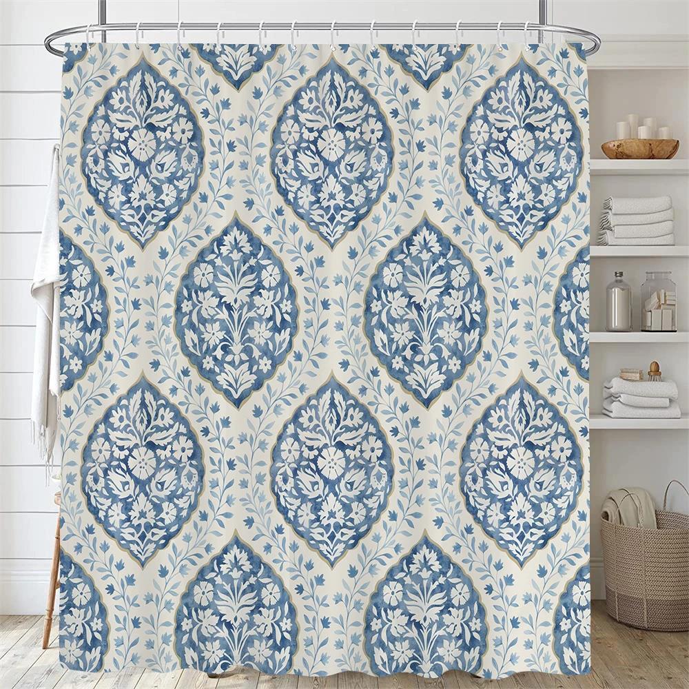 Europäischer Floral Böhmischer Stil Bedruckter Duschvorhang Mit Haken, Wasserdichter Duschvorhang, Duschvorhänge Für Badezimmer