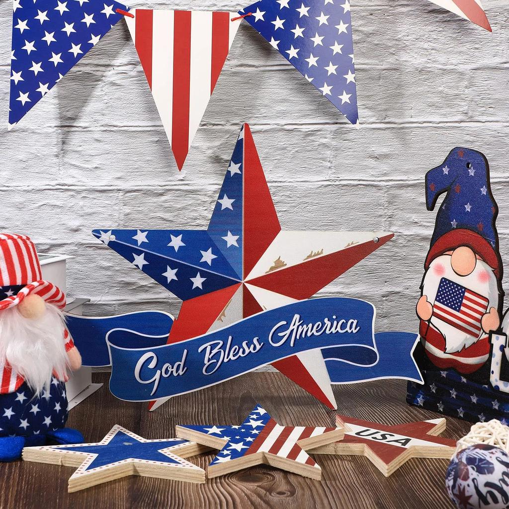 Star Independent Day Print Decoration Wind Chime Wood Door Panel Decoration Day Home Party Decoration Props Door Hanging