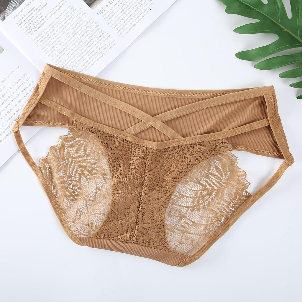 Erotic Panties Sexy Briefs Women Butt Lift Mid Waist Racerback Hollow Out Lace Women's Lingeries Boudoir Breathable Ice Silk Underwear