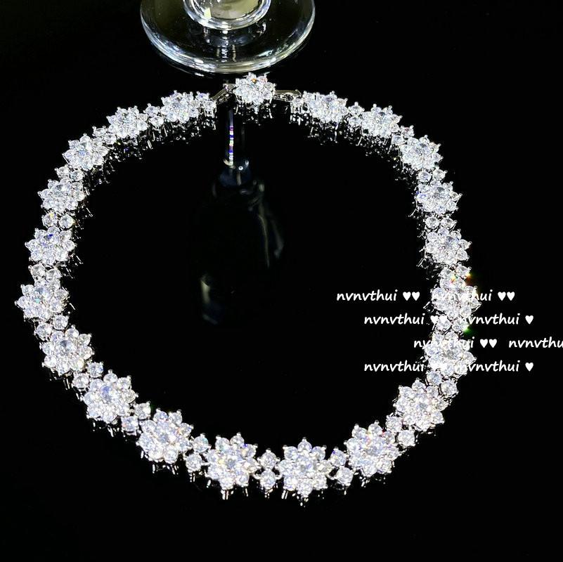 Schubert Rose Flower Gemstone Necklace, Designer, 18K Gold-Plated Rose Flower Zircon Inlaid Bracelet, Earrings