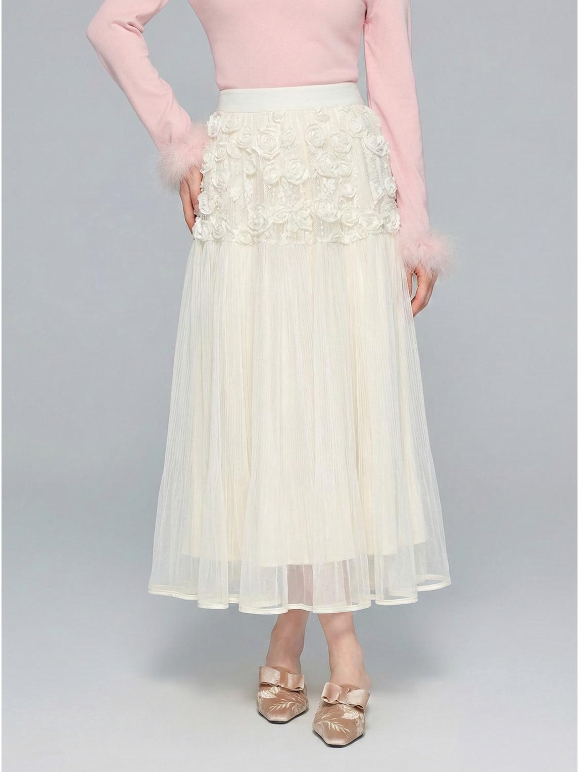 Zhi Hetang - Women s Elegant High-Waisted A-Line Floral Lace Mesh Skirt One Size абрикосовый