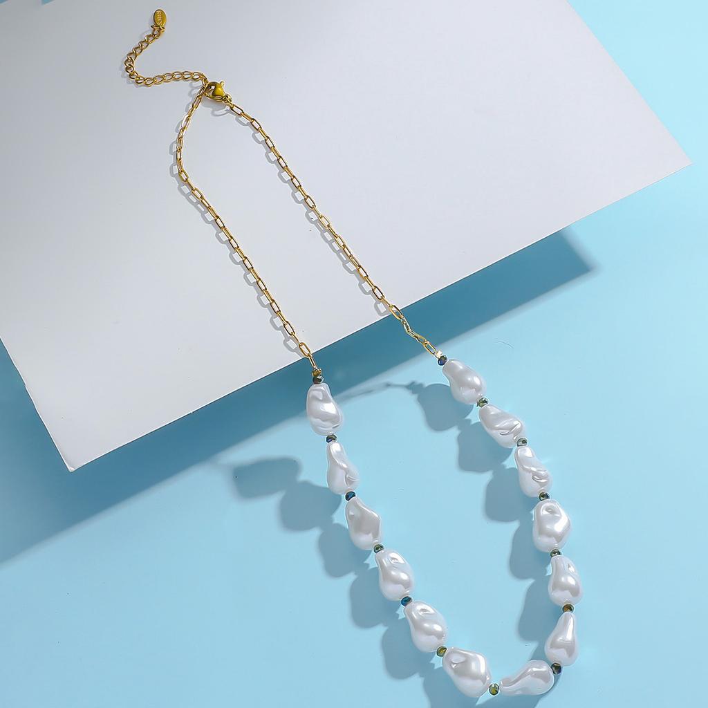 Pearl Necklace Simple Personality Women's Stainless Steel Necklace Retro Baroque Pearl Explosive Hand