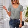 Women's Square-neck Top Pleated Solid Color Loose Button T-shirt