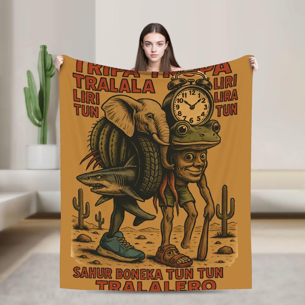 Cappuccino Assassino Italian Brainrot Memes Blanket Travel Flannel Bedding Throws For Couch Chair Sofa Bed Super Soft Bedspread