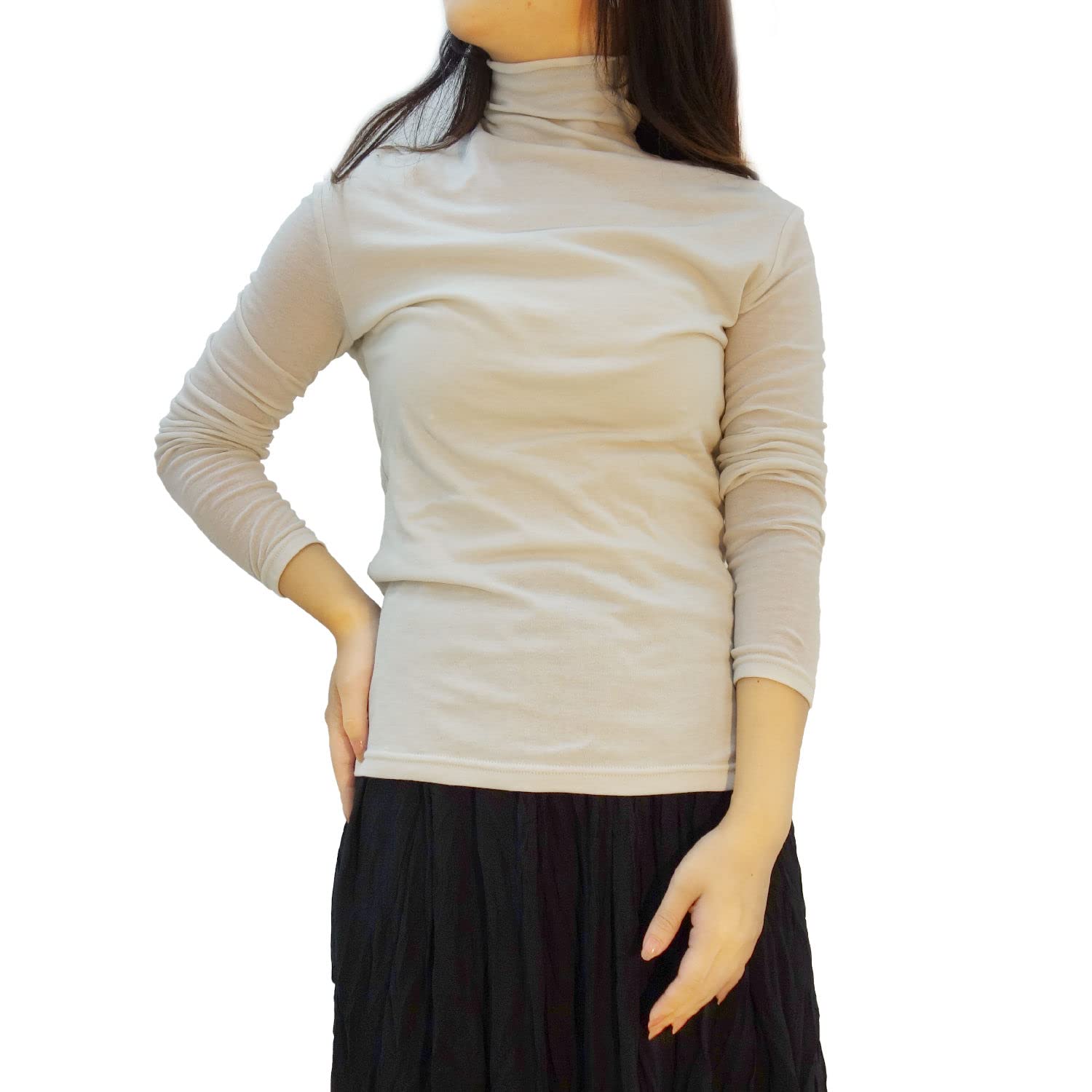 

Женская футболка с длинным рукавом и воротником-стойкой Arache (L, бежевый) бежевый