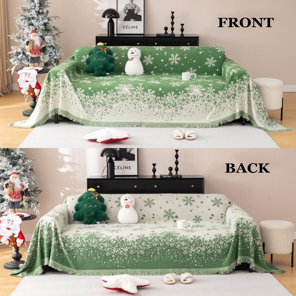 Christmas Sofa Cover Christmas Yarn-Dyed Snowflake Towel Four Seasons Universal Full Cover Anti-Slip Sofa Cover Festive Blankets