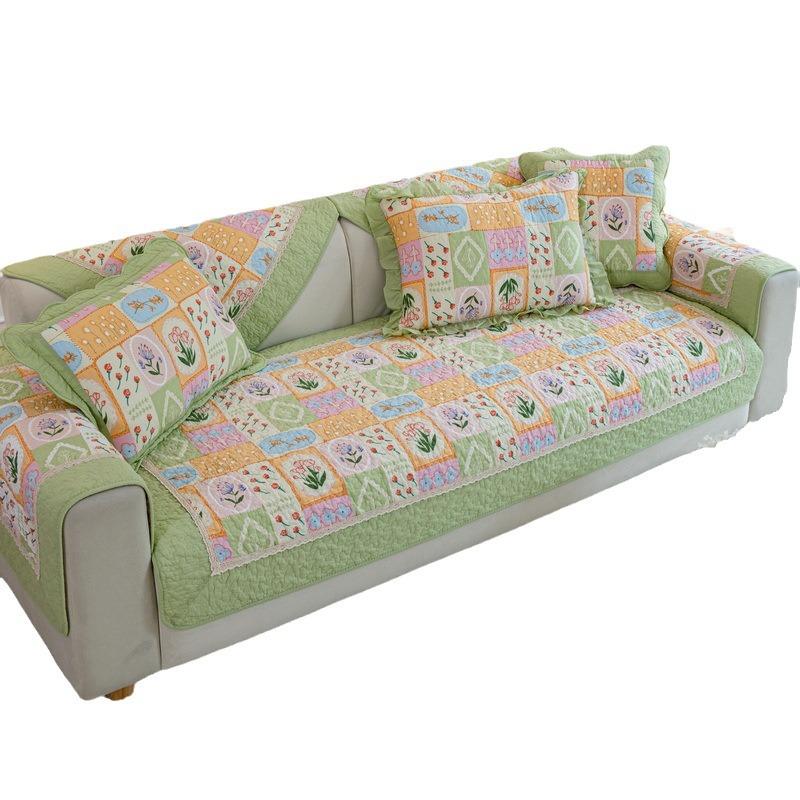 Ins Pastoral Sofa Cushion Fabric Non-Slip Sofa Cover Leather Sofa Cover Four Seasons Universal Pure Cotton Seat Cushion Summer
