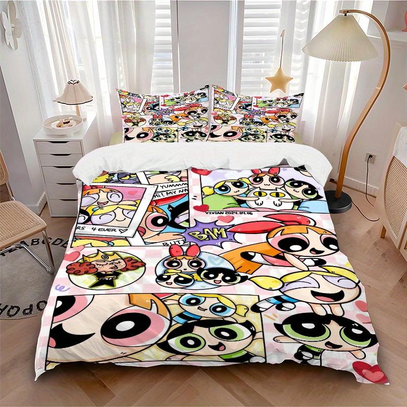 3pcs Powerpuff Girls Collection Bedding Set, Including 1 Quilt Cover and 2 Pillow Shams,Soft and Comfortable Home Bedroom.F066