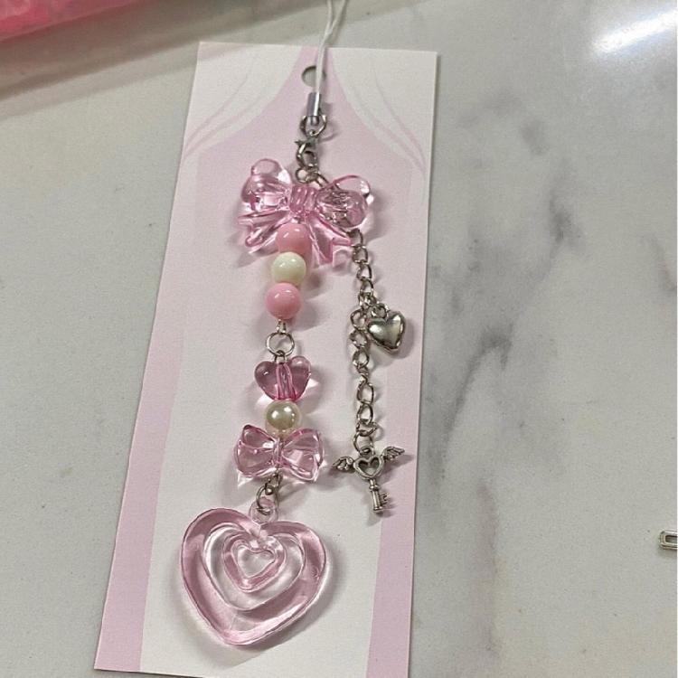 Colorful Beaded Keychain Acrylic Alloy Phone Charm Fashionable Keyring Pendant Accessory Stylish Key Chain Ornament