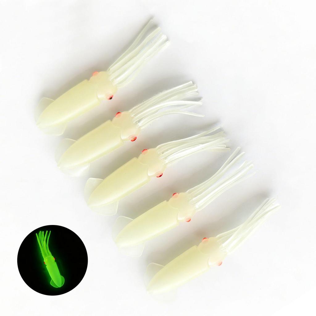 7.5cm Luminous Octopus Squid Bait, 3g, Glowing PVC Soft Lure, 5pcs