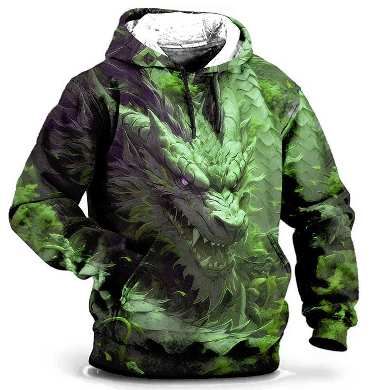 Dragon Pattern 3D Printed Hoodie, Men's Casual Fashion Street Style Loose Sweatshirt, Men's Pullover