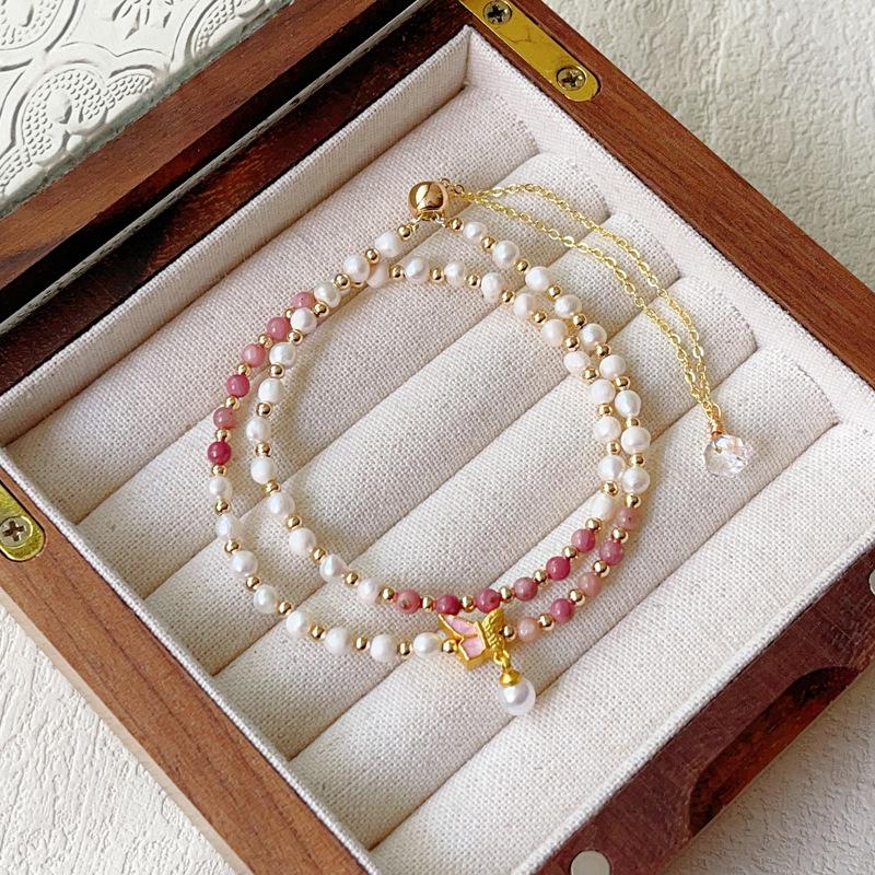 Niche light luxury fashion sense color tourmaline pearl bracelet sweet girl double circle bracelet bracelet women