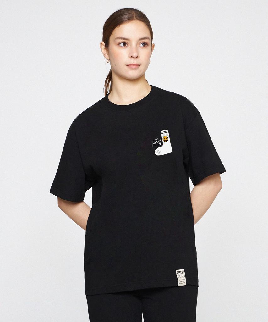 GRAVER [Unisex] Socks Drawing Smile Logo Short Sleeve T-Shirt_Black