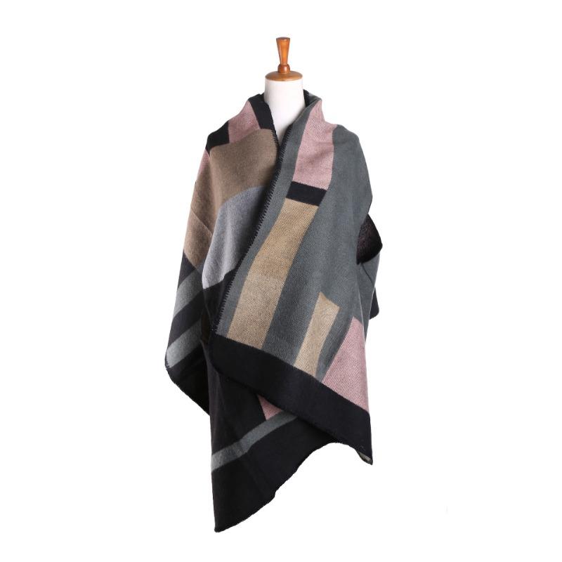 Autumn Winter European American Plaid Open Arm Shawl Scarf