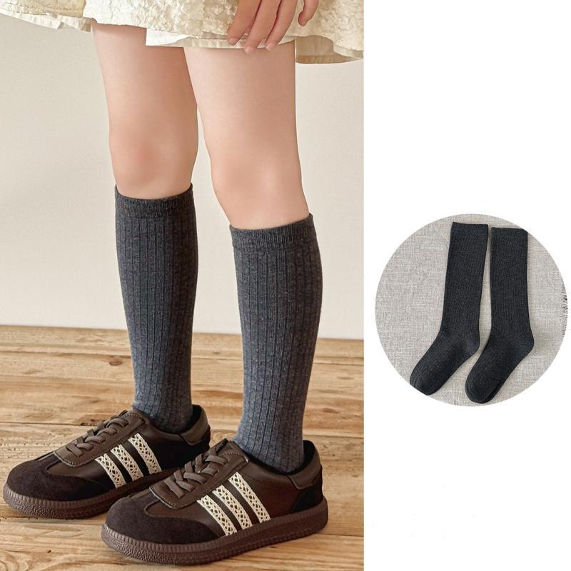 Solid Color Girl Socks Knee-hight Children Knit Stockings College Style Kids Long Tube Sock Baby Cotton Socks Spring Autumn