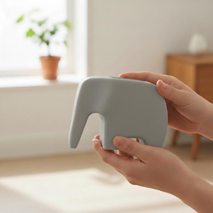 Decorative gray pot in the shape of an elephant for succulents