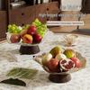 Retro High-Foot Wood Grain Fruit Bowl