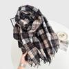Retro New Plaid Scarf Women's Autumn and Winter Versatile Warm Thickened Imitation Cashmere Shawl Scarf Dual-purpose