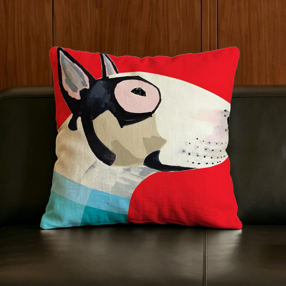 Dog Cartoon Bull Terrier Series Cushion Cover Natural Linen Pillowcase Set AllinOne Decor for Sofa Bedroom  Chair