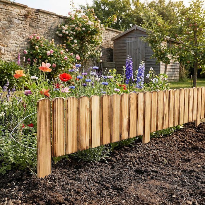 Bordure de jardin en bois - CREATIVE HOME - 200 x 40 cm - Pin naturel - Traitée anti-UV - Flexible modulable