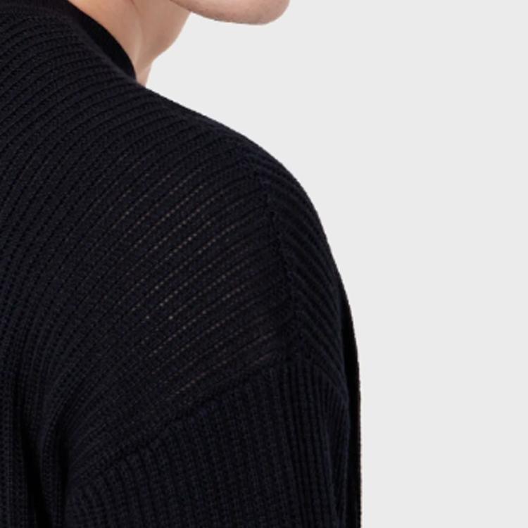 Emporio Armani FW23 Solid Color Crew Neck Ribbed Knit Casual Sweater Men Sweater Black 6R1MX2-1MAXZ-0920