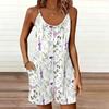 Womens Sleeveless Spaghetti Strap Romper Tie-dye Print Pocket Short Jumpsuit