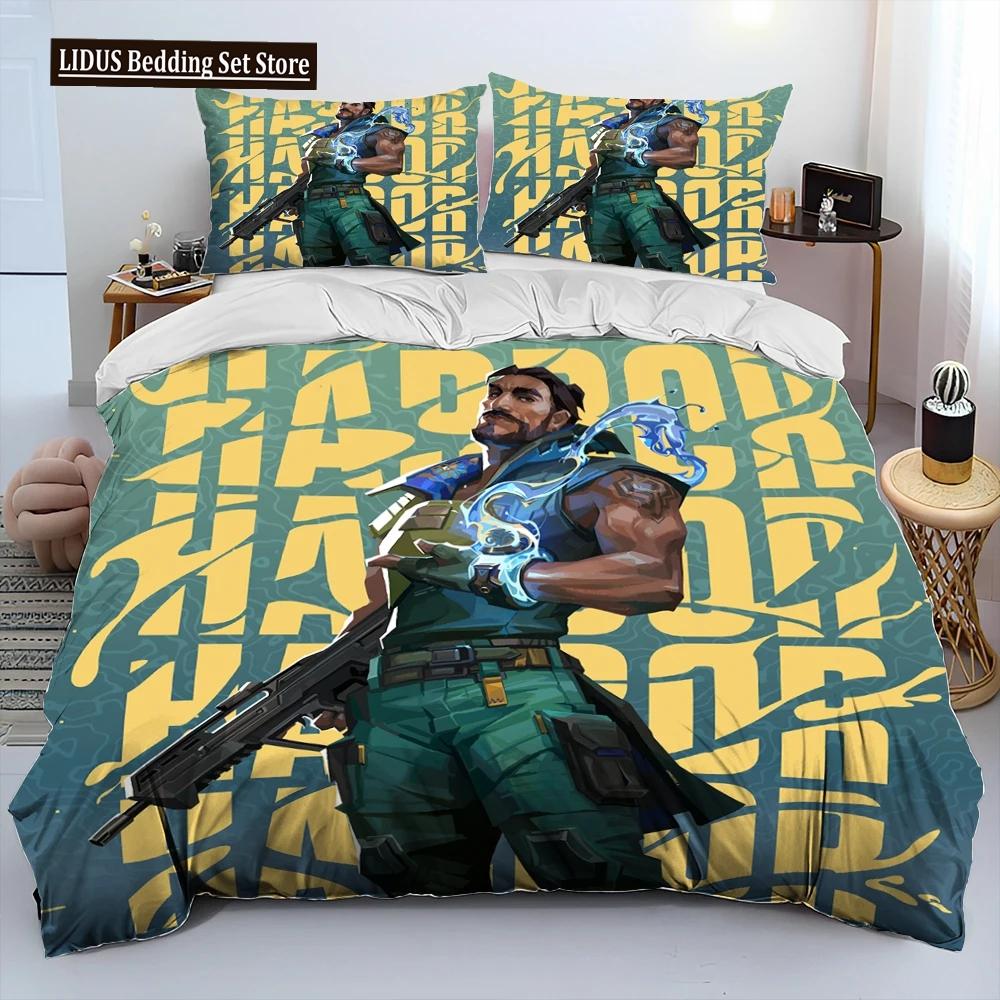 3D VALORANT Game Gamer Cartoon Comforter Bedding Set,Duvet Cover Bed Set Quilt Cover Pillowcase,king Queen Size Bedding Set Boys