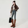 Cement gray skinny jeans women's winter velvet thickened and thin elastic narrow version pencil small feet pants