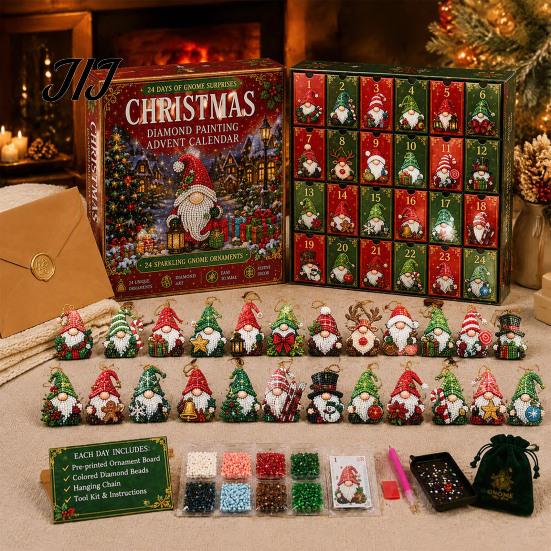 Scatola Conto alla Rovescia per Rituale di Halloween Calendario dell'Avvento Gnomo, Arte Creativa con Diamanti Finti Fai-da-te per Natale Idea Regalo Festivo Kit Creativo, Ornamenti da Appendere Fatti a Mano