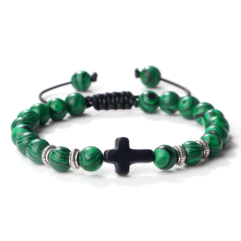 Men Women Braided Bracelet 8MM Natural Stone Christian Bless Jesus Cross Hematite Bead Bracelets Bangles Prayer Handmade Jewelry
