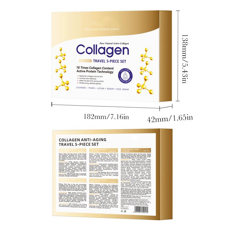 5-Piece Anti-Aging Travel Kit with 10X Collagen - Cleanser, Toner, Lotion, Serum & Cream for Wrinkles & Firmness