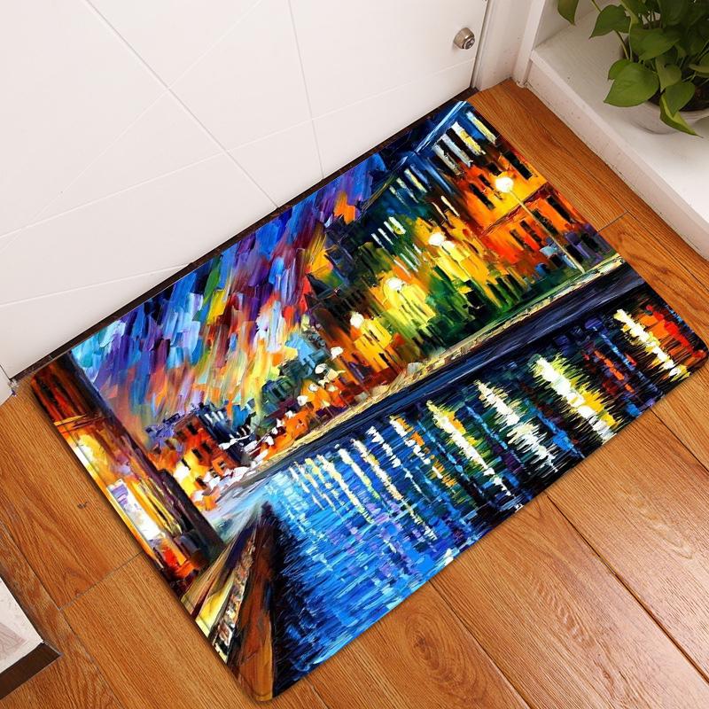 Oil Painting Floor Mat Bedroom Living Room Bathroom Rug Decoration Pastoral Print Door Mat Corridor Carpet