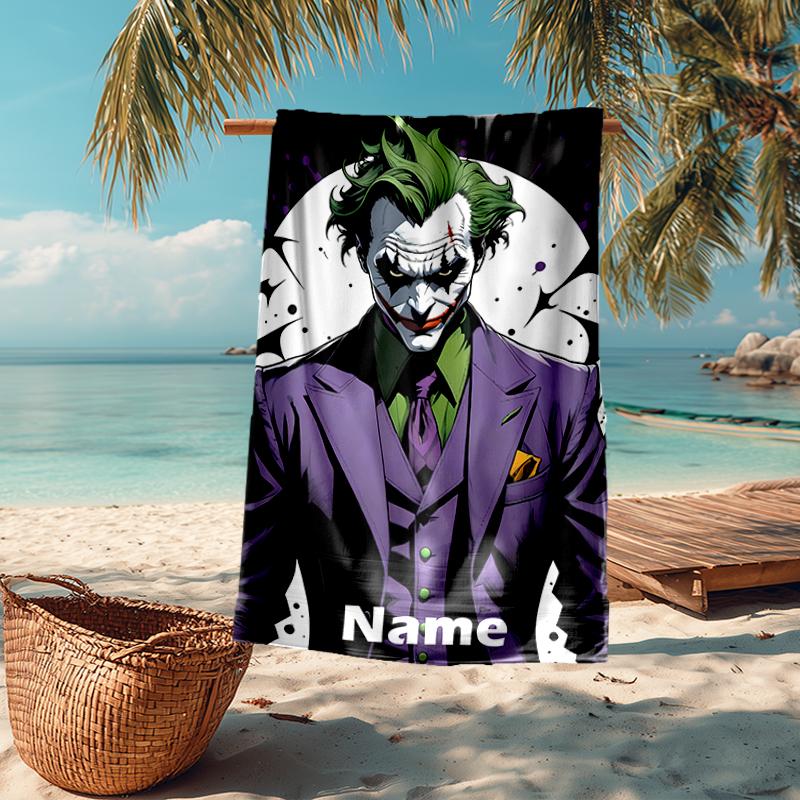 Custom Name Ultra-Soft Beach Towel with Joker Theme,Ideal for Pool - Camping, Diving - Perfect Travel Essential, Vibrant Beach Towel.