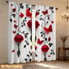 2pcs Rod Pocket Curtain with Red Roses Butterflies Black Vines Print, Stylish Window Drapes for Home Decor Living Room Bedroom