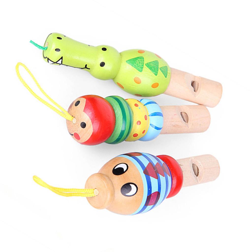 Wooden Whistle Cartoon Mini Flute Colorful Musical Toy Music Instrument for Kids Children